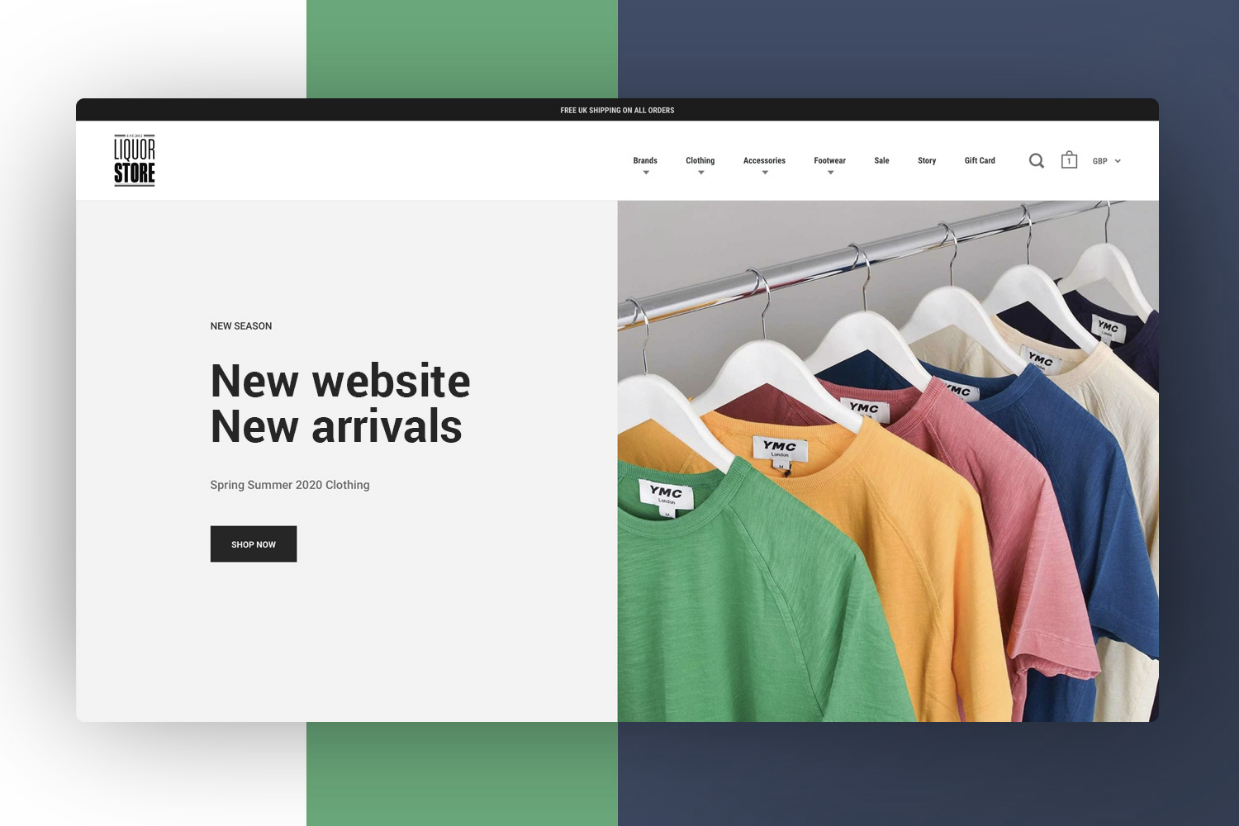 Liquor Store Clothing homepage on desktop